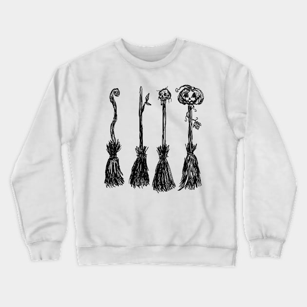 Sketchy Halloween Witchy Broomsticks Crewneck Sweatshirt by saradaboru